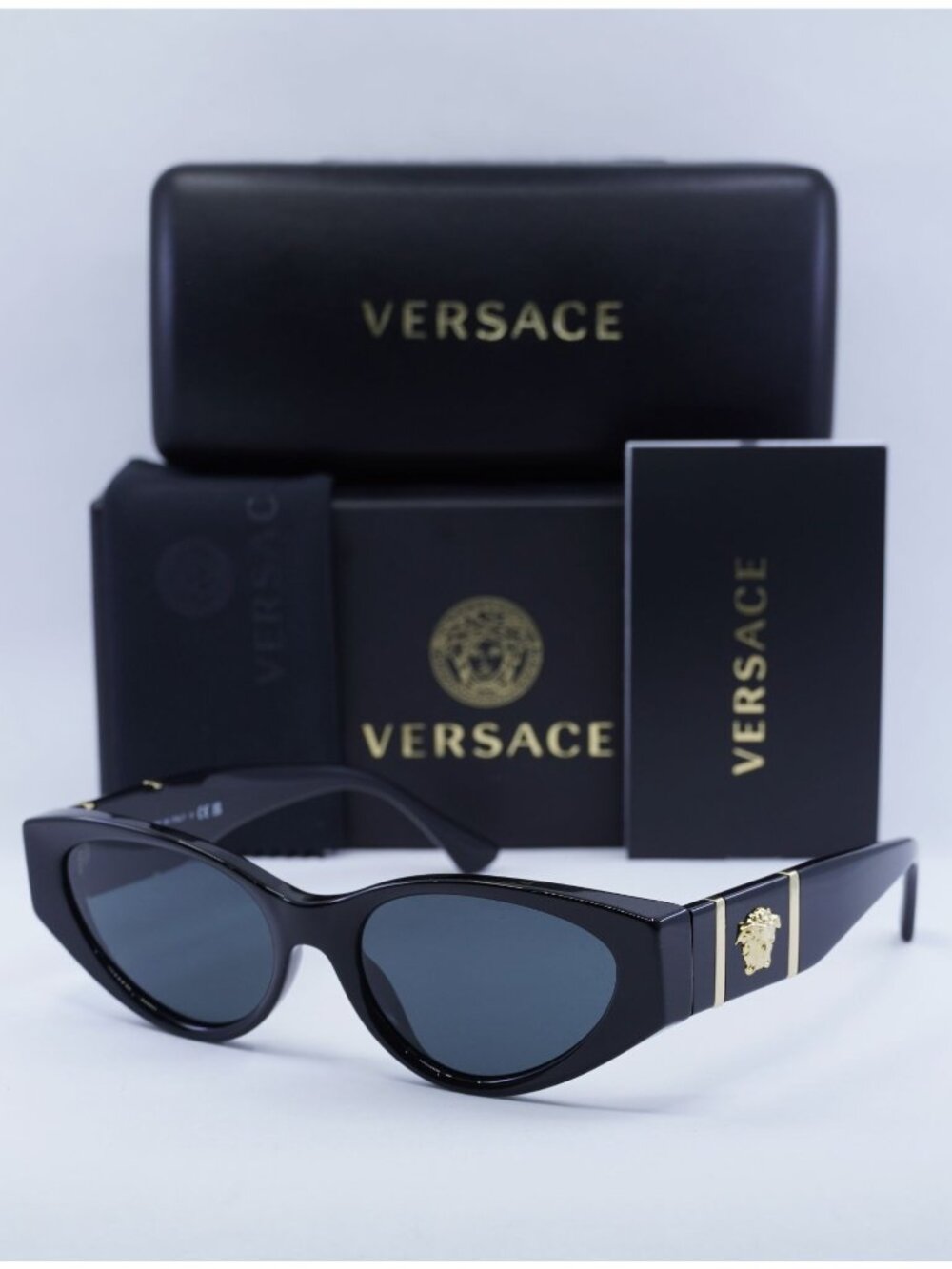 Versace VE4454 GB1/87 Cat Eye Sunglasses – Black/Dark Grey